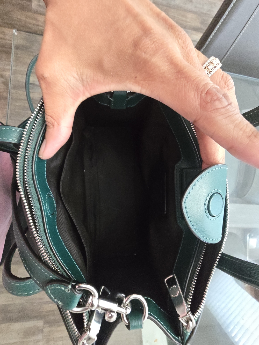 COACH Green Studded Signature Leather Tote - Picture 7 of 8